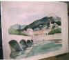 22' X 30' WATER COLOURS " BRIDGE AND MOUNTAINS " $1200-$3000